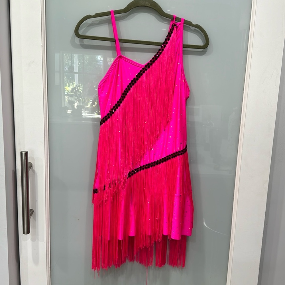 Revolution Dancewear Flapper Hot Pink Sequin Fringe Costume Dress Adult Sz M